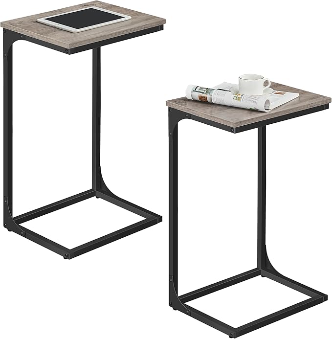VASAGLE C-Shaped End Table Set, Side Table for Sofa, Couch with Metal Frame, Small TV Tray for Living Room, Bedroom, Greige and Black