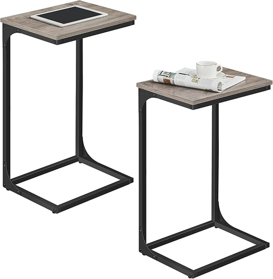 VASAGLE C-Shaped End Table Set, Side Table for Sofa, Couch with Metal Frame, Small TV Tray for Living Room, Bedroom, Greige and Black