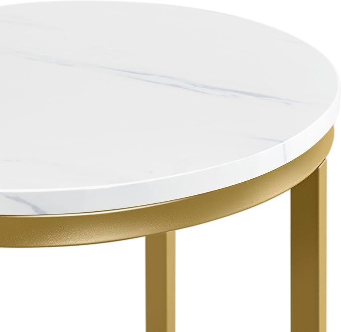 Yaheetech Round End Table Set of 2,16in Faux Marble Accent Table,Modern Side Table with Marble Top and Metal Frame,Small Coffee Table Telephone Table for Living Room/Small Space,Gold