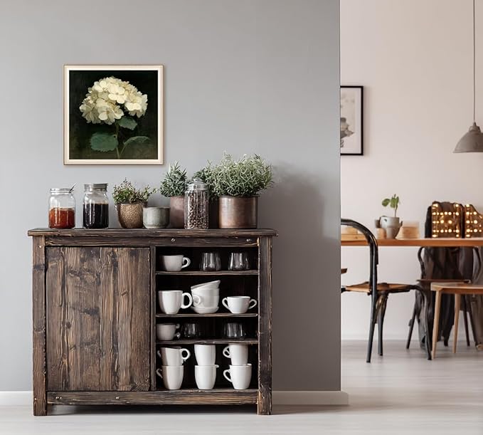 YUEYARIT Framed wall art, vintage wall decor, modern farmhouse style Retro hydrangea flowers decor, canvas printed pictures, suitable for gifts, cottagecore bedroom, bathroom, living room, and office artwork.