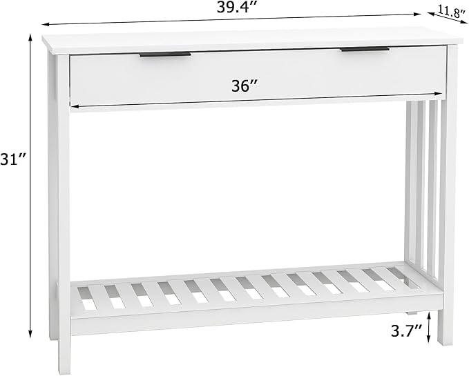 TaoHFE White Narrow Console Table with Storage Modern Wood Entryway Table with Drawer Hallway Table Sofa Tables for Living Room, Entrance Tables for Front Door Corridor, Office, White