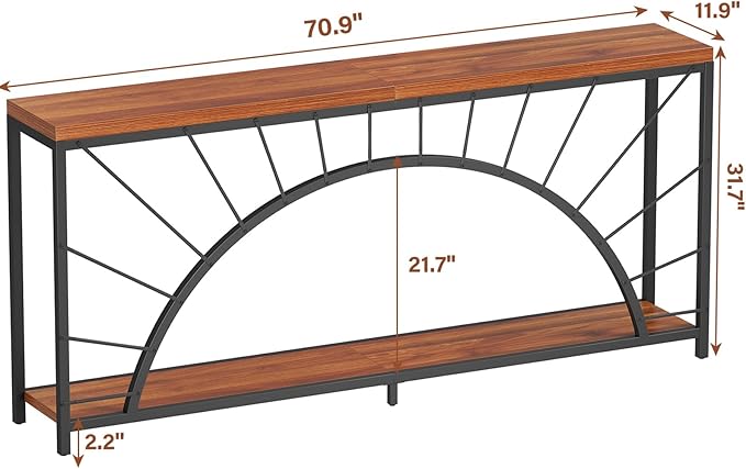 70.9 Inch Console Table, Extra Long Industrial Sofa Tables, 2-Tier Behind Couch Table, Foyer Tables for Entryway, Hallway, Living Room, Unique Design