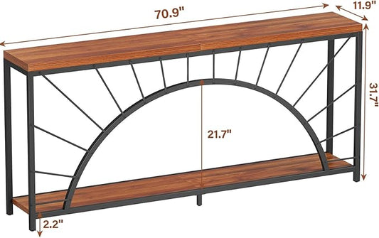 70.9 Inch Console Table, Extra Long Industrial Sofa Tables, 2-Tier Behind Couch Table, Foyer Tables for Entryway, Hallway, Living Room, Unique Design