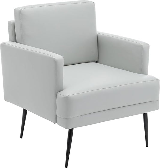 MINCETA Accent Chair,Modern Upholstered Armchair with Back and Arms,Reading Accent Chairs for Living Room,PU Leather in Light Gray