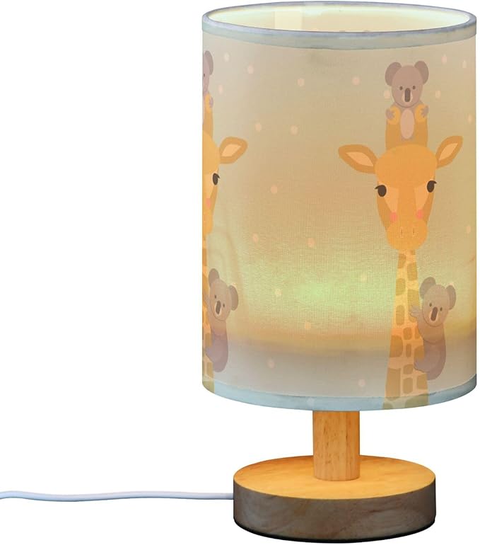 Table Lamp Cute Giraffe and Koala Bear Polka Dot Modern Design Nightstand Lamp with Wood Base Fabric Lamp Shade Bedside Desk Lamp for Living Room Bedroom Kids Room Office