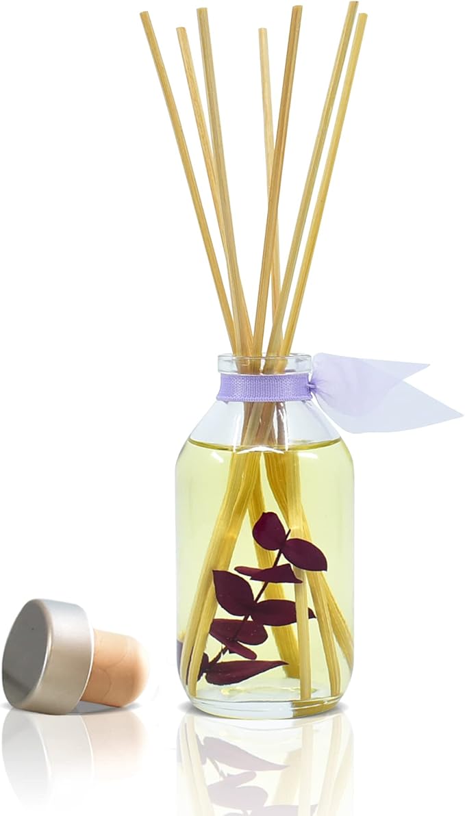 LOVSPA Reed Diffuser Set, DE-Stress Lavender Eucalyptus Scented Oil Diffuser with Sticks, Home Fragrance Accessories for Bathroom Shelf Decor, Aroma Diffusers for Home or Office Desk, USA Made