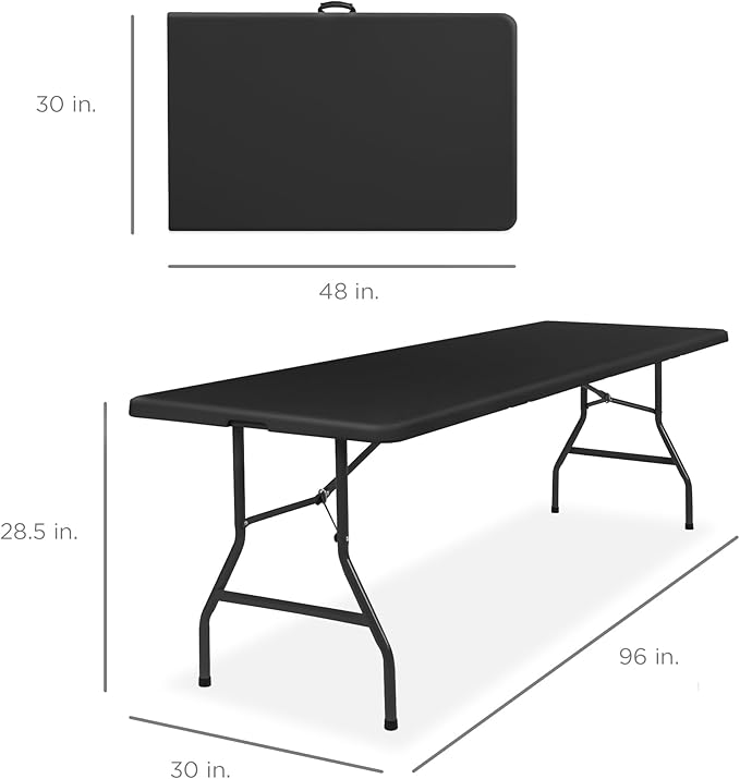 Best Choice Products 8ft Plastic Folding Table, Indoor Outdoor Heavy Duty Portable w/Handle, Lock for Picnic, Party, Pong, Camping - Black