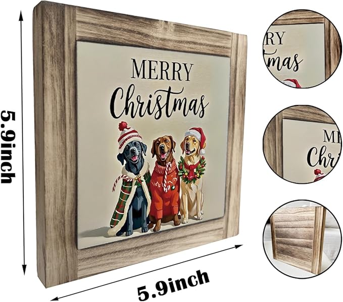 Funny Cute Christmas Decor, Wood Plaques Desk Decors, Decorative Table Sign, Farmhouse Christmas Decorations Indoor, Dog Pet Lover Home Decor for Xmas Holiday, Merry Xmas Gift