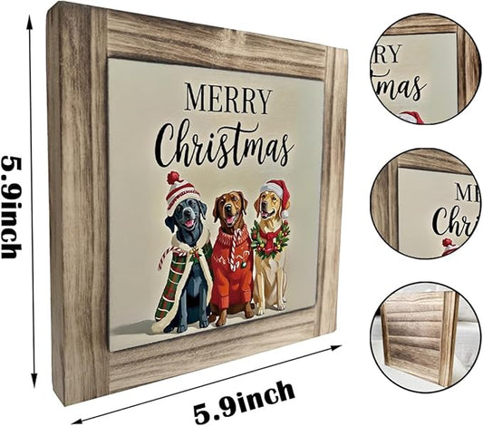 Funny Cute Christmas Decor, Wood Plaques Desk Decors, Decorative Table Sign, Farmhouse Christmas Decorations Indoor, Dog Pet Lover Home Decor for Xmas Holiday, Merry Xmas Gift
