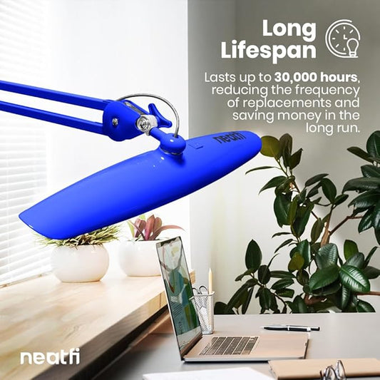 Neatfi XL 2,200 Lumens LED Task Lamp, 24W Super Bright Desk Lamp, 117 Pcs SMD LED, 4 Level Brightness, Dimmable, Task Light for Home, Office, Workbench (Non-CCT, Sapphire Blue)