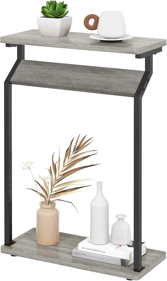Livofloral Narrow Side Table for Small Spaces, Slim Couch Tray Table, Skinny Thin End Table for Living Room, Bedroom, Grey
