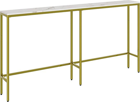 63" Console Table,Modern Narrow Long Sofa Table Behind Couch,Skinny Entry Table with Gold Metal Frame for Living Room, Hallway,Marble White