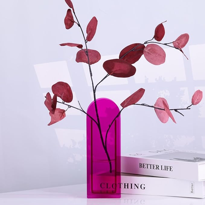 Purple Acrylic Vase Arched for Modern Aesthetic Room Decor, Hot Pink Acrylic Vase Decorative Centerpiece for Home or Wedding Office