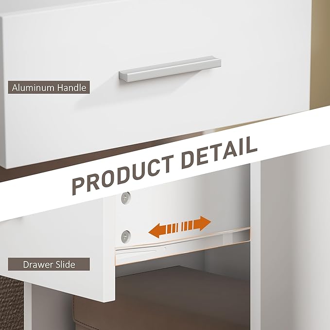 HOMCOM Modern Side Table, Accent Table with Drawer and Storage Shelf, End Table for Living Room, White Wood Grain