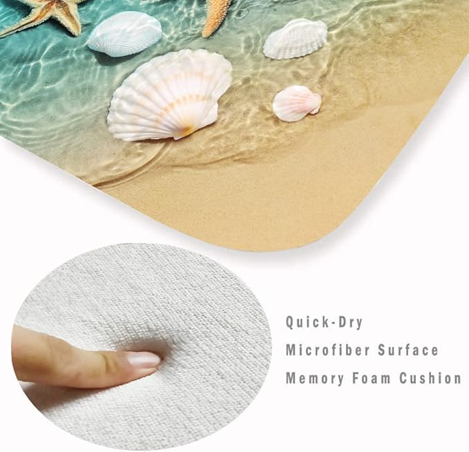 Bath Rugs Sponge Foam Absorbent Soft for Bathroom and Kitchen (71 x 24 inches), Flannel Mat Non Slip Bright 3D Print for Bedside and Living Room(Scallop Starfish)