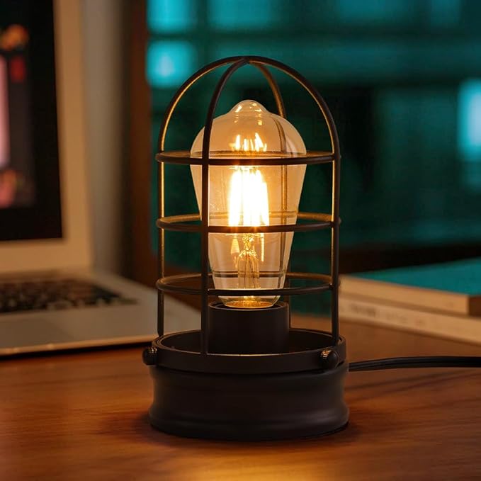 Cerdeco Small Vintage Table Lamp,Industrial Desktop Lamp for Bedside,Bar,Cafe,Bedroom,livingRoom,(Bulb Not Included)