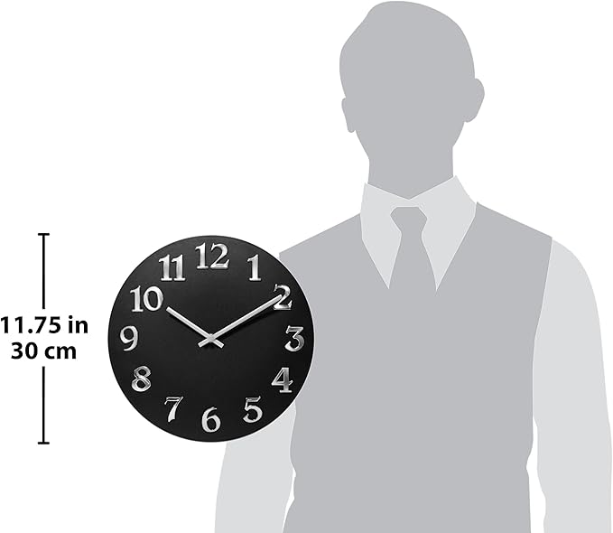 Infinity Instruments Vogue, Modern Matte Finish Open Face Wall Clock, Stunning Easy to Read Metal Hands and Numbers, Easy Hang Keyhole Design, 12 Inch, Black/Silver…