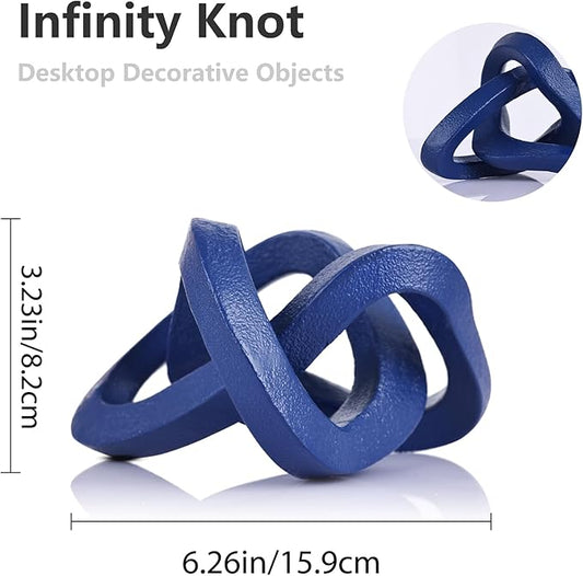 Infinity Knot Sculpture Blue Knot Decor Object, Abstract Knick Knacks Coffee Table Modern Statue, Navy Blue Sculpture for Home Living Room Table Ornaments and TV Stand Bookshelf Decorative