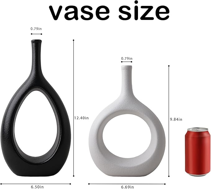 Ceramic Vase Set of 2, Modern Minimalist Boho Hollow Flower Vases, Decorative Vase for Home Decor, Living Room, Bedroom, Bookshelf, Entry Table, Kitchen and Dining Table