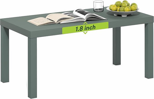 Furinno Classic Coffee Table, Modern Rectangle Coffee Table with 1.8 Inch Thick Tabletop, Side Table for Living Room, Home Office, Sage Green