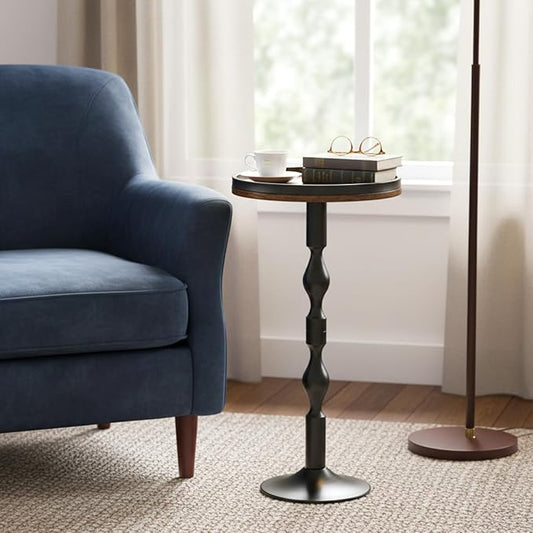 Small Round Drink Table,Pedestal Tables,Small Round Side Table for Narrow Spaces,End Table for Living Room, Bedroom, Bathroom,Balcony (Rustic Brown)