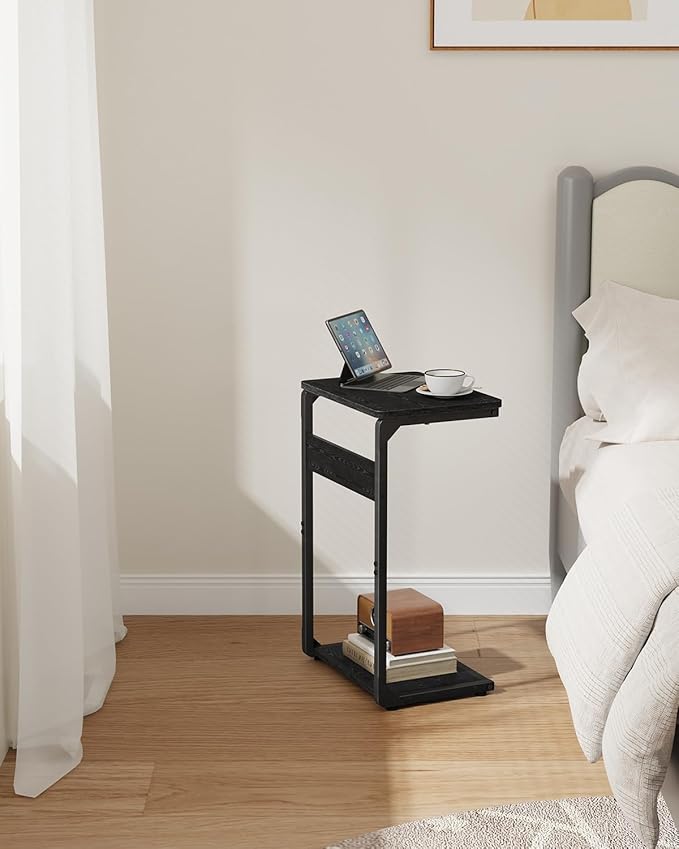 C-Shaped End Table, Small Side Table for Couch, Sofa TV Tray Table for Living Room, Bedroom, Bedside ET-YB-BKW1