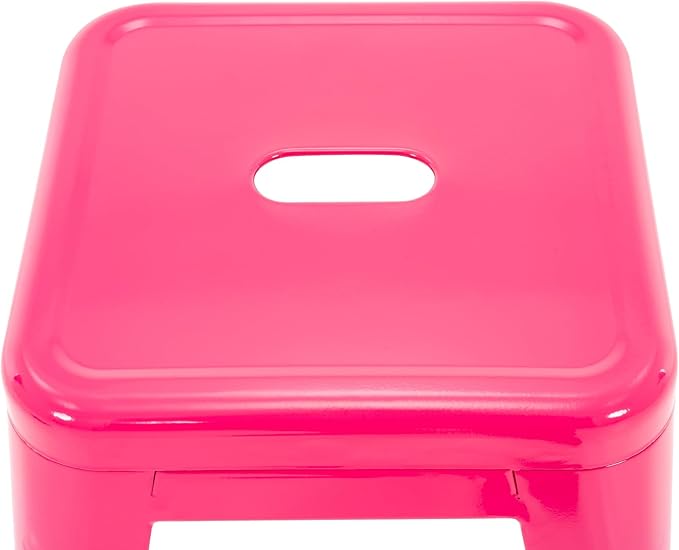 Brage Living 18 Inch Industrial Metal Stools Set of 2, Stackable Classroom Stools, Backless Metal Dining Chairs for Indoor Outdoor, Kitchen Short Stools (Hot Pink)