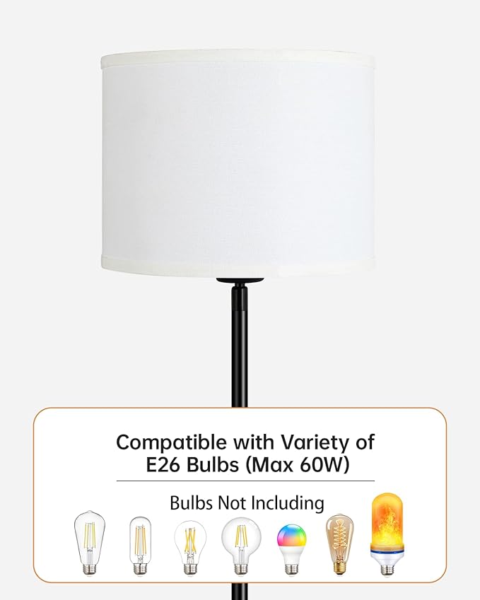 Floor Lamps Standing Lamp, Modern 58" Tall Lamp with White Lampshade, Simple Small Pole Lamp for Bedroom, Pedal Switch, Black Small Lamps for Kid Room/Office/Reading Room(E26 Base, NO Bulb)
