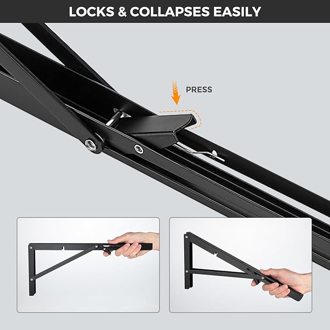 JOY DECOR 16 Inch Heavy Duty Folding Shelf Brackets, 4 Pack (2 Pairs) Collapsible Wall Mounted Brackets for Fold Down Table, Stainless Steel Folding Table Hinge, Matte Black