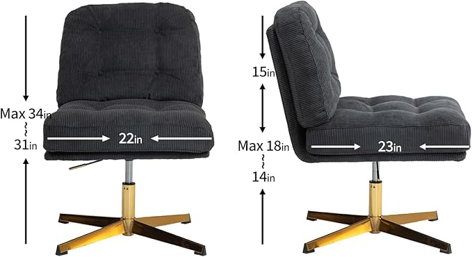 ZOBIDO Modern Accent Corduroy Chairs Comfy Upholstered Vanity Chairs for Bedroom Armchair Dining Chairs with Golden Metal Legs Desk Chair for Living Room(Black