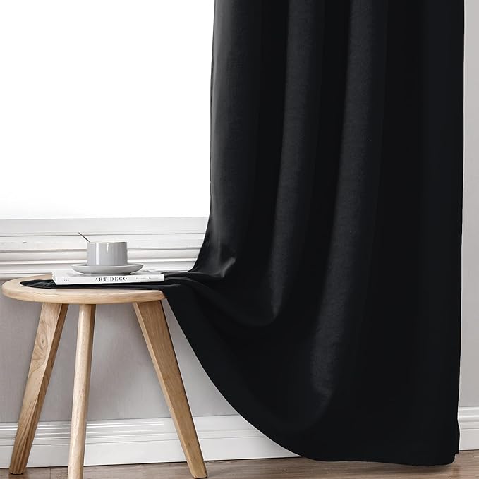 ChrisDowa 100% Blackout Curtains 108 inch Long for Bedroom with Black Liner, 2 Thick Layers Total Blackout Thermal Insulated Grommet Window Curtains 2 Panels Set (Black, 52 x 108 Inch)