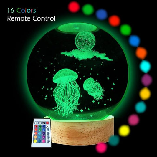 Jellyfish Lamp 3D Night Light, Small Home Decor Accents for Kids Room Decor for Boys Girls Brithday (16 Color, Remote Control)