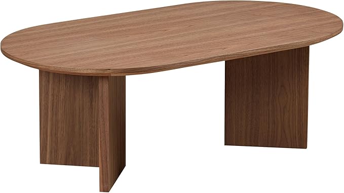 WILLIAMSPACE 39.37" Oval Wooden Coffee Table, Modern Wood Center Table with Sturdy Pedestal for Living Room, Accent Side Table End Table for Apartment (Walnut)