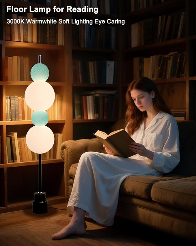 Lightdot Blue Globe Floor Lamp with 3 Color Temperatures LED Bulbs,Dimmable Floor Lamps with Touch Switch,Unique Modern Standing Tall Lamp for Bedroom Living Room Home Office