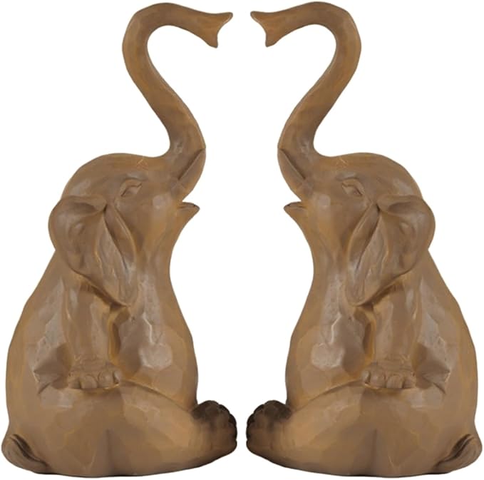 Loving Pair of Elephants - Handcrafted Resin Home Decor Statue Figurine Set, Lucky Gift for Women,Mon,Family, Couples & Elephant Lovers
