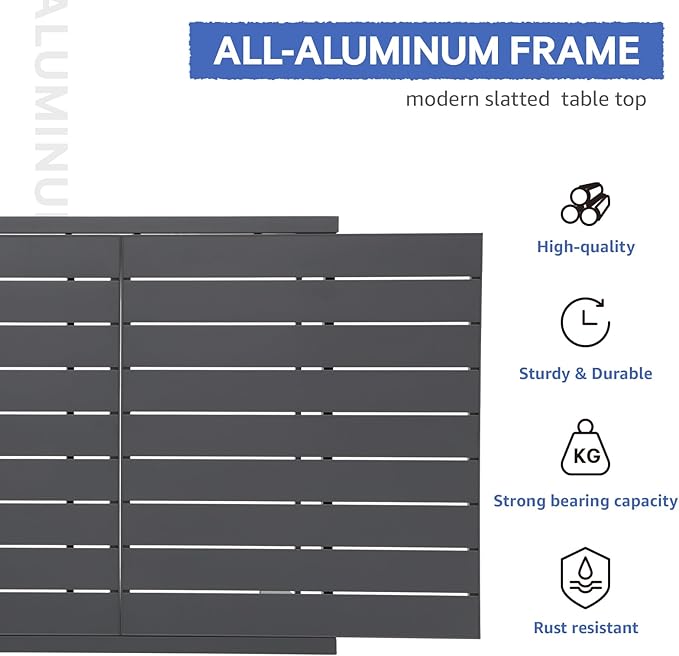 Soleil Jardin Aluminum Patio Extendable Dining Table, 59" - 83", Adjustable Indoor Outdoor Furniture Rectangle Table for 6-8 Person Porch Deck Garden, Dark-Grey