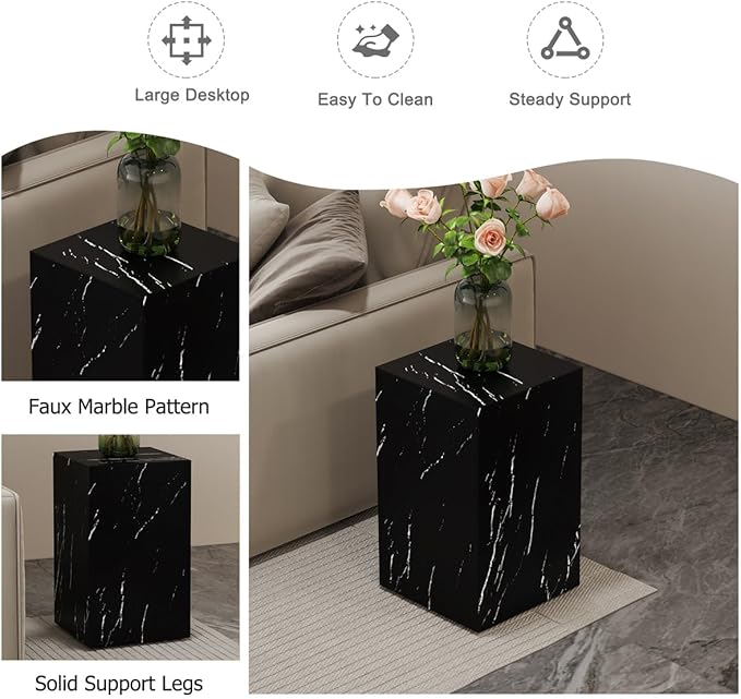 Coffee Table Set for 3, Living Room Table Set, Black Faux Marble Coffee Table and Side Table, Modern Coffee Table Set, Center Table Set, No Assembly Required - Ready to Use