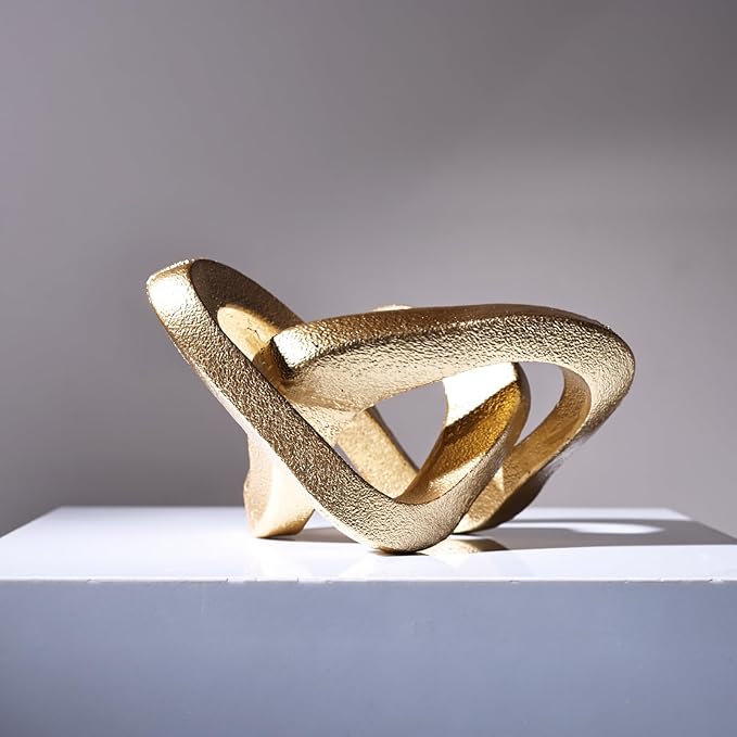 Infinity Knot Sculpture Gold Knot Decor Object, Abstract Knick Knacks Coffee Table Modern Statue, Gold Sculpture for Home Living Room Table Ornaments and TV Stand Bookshelf Decorative