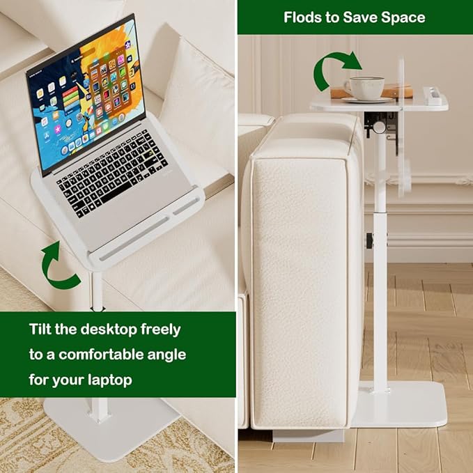 TV Tray Sofa Side Table - Multi-Purpose C Table Laptop Table Couch Dinner Tray Table with Swivel Top for Working Reading Eating, Fits Livingroom Bedroom, Gift for Home Family Mom Dad Friends
