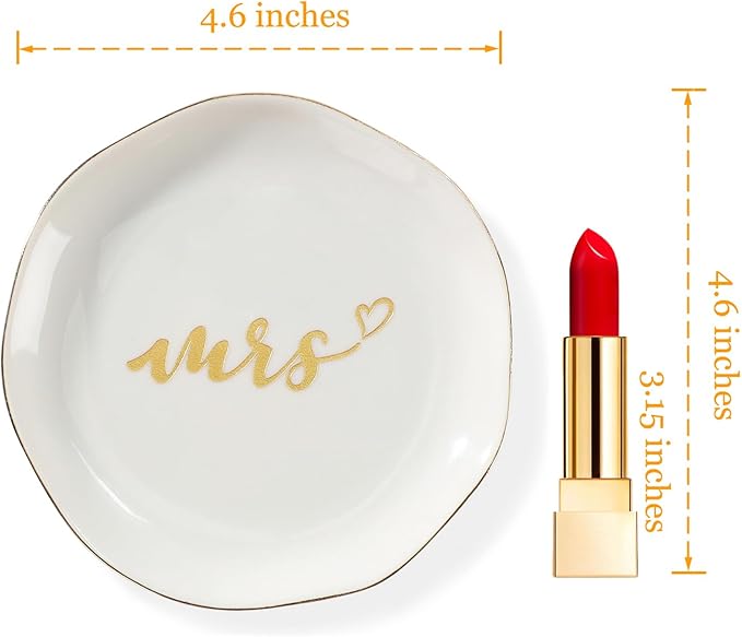HOME SMILE Mrs Ring Dish, Engagement&Wedding Gifts for Women, Bridal Shower Present,Ceramic Jewelry Tray, 4.5"