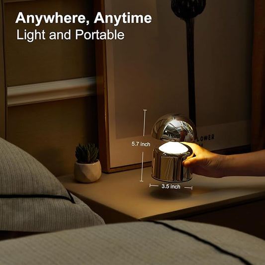 Modern Cordless Mushroom Small Table Lamp Touch LED Lamps, 3-Way Dimmable Bedside Nightstand Lamp Mini Rechargeable Night Light for Bedroom, Living Room