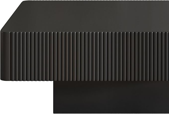 31.6 Inch Square Drum Coffee Table, Modern Handcraft Fluted Drum Coffee Table, Wooden Square Center Table Cocktail Table with Stable Pedestal for Living Room Apartment (Black)