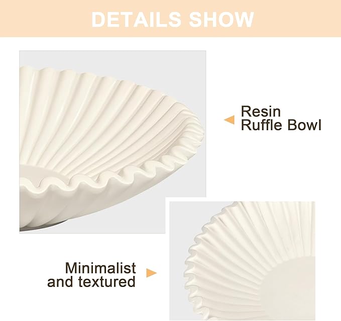 Beige Small Decorative Bowl - Stylish Key and Purse Bowls for Entryway Table - Resin Candy Plate - Modern Accent Bowl for Home Decor - Ruffle Coffee Table Centerpiece