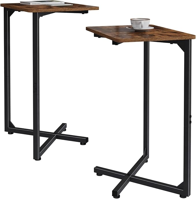 NEFROM C-Shaped End Tables, TV Trays Set of 2, Small Side Table for Couch, Sofa Table for Living Room, Bedroom, Bedside ET-X-BRW2