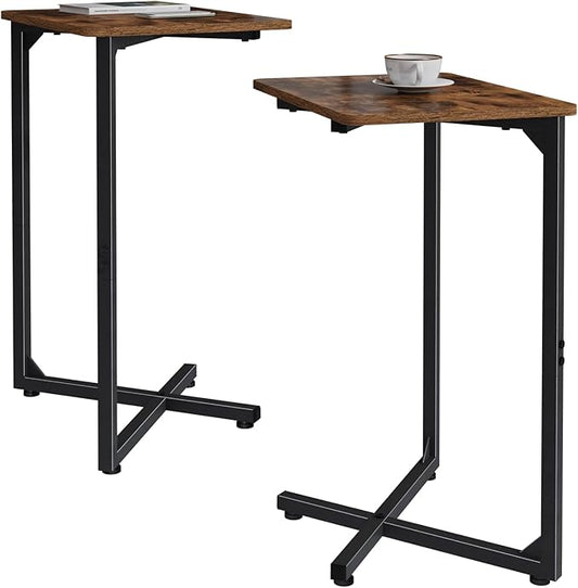 NEFROM C-Shaped End Tables, TV Trays Set of 2, Small Side Table for Couch, Sofa Table for Living Room, Bedroom, Bedside ET-X-BRW2