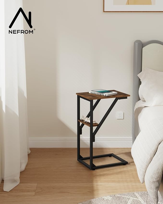 C-Shaped End Table, Small Side Table for Couch, Sofa TV Tray Table for Living Room, Bedroom, Bedside ET-D-BR1