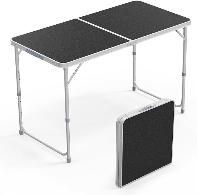 VINGLI 4FT White Folding Table with Carrying Handle Height Adjustable Lightweight Fold Up Portable for Indoor Outdoor Picnic,Camping,Hiking,Fishing,BBQ …