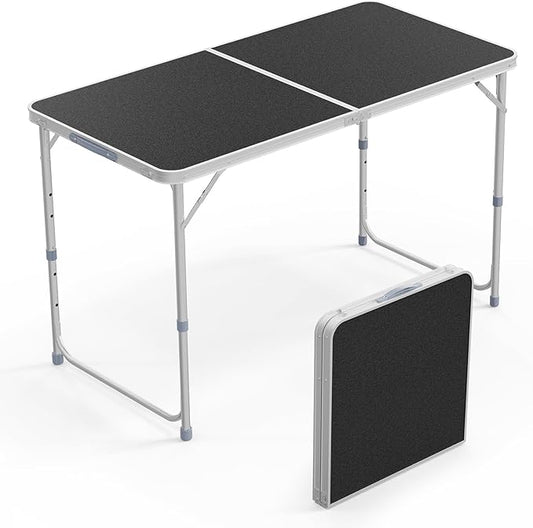 VINGLI 4FT White Folding Table with Carrying Handle Height Adjustable Lightweight Fold Up Portable for Indoor Outdoor Picnic,Camping,Hiking,Fishing,BBQ …