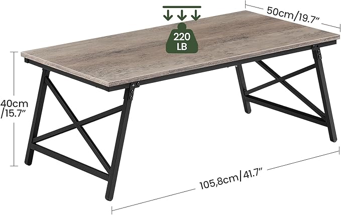 41.3" Folding Coffee Table with Safety Buckles, Low Coffee Table, Portable Floor Table, for Sitting on The Floor, for Living Room, Bedroom, Balcony, Caravan, Greige and Black TKF01BG
