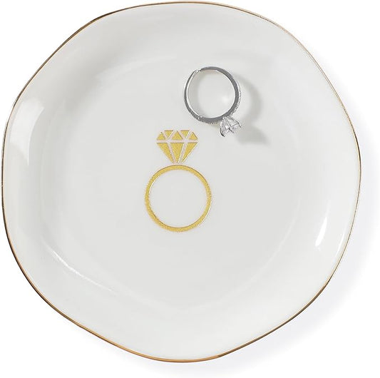 HOME SMILE Ring Dish Printed Ring，Engagement Engaged Wedding Bridal Gifts for Newly Engaged Friend,Daughter, Sister,Newlyweds,BFF